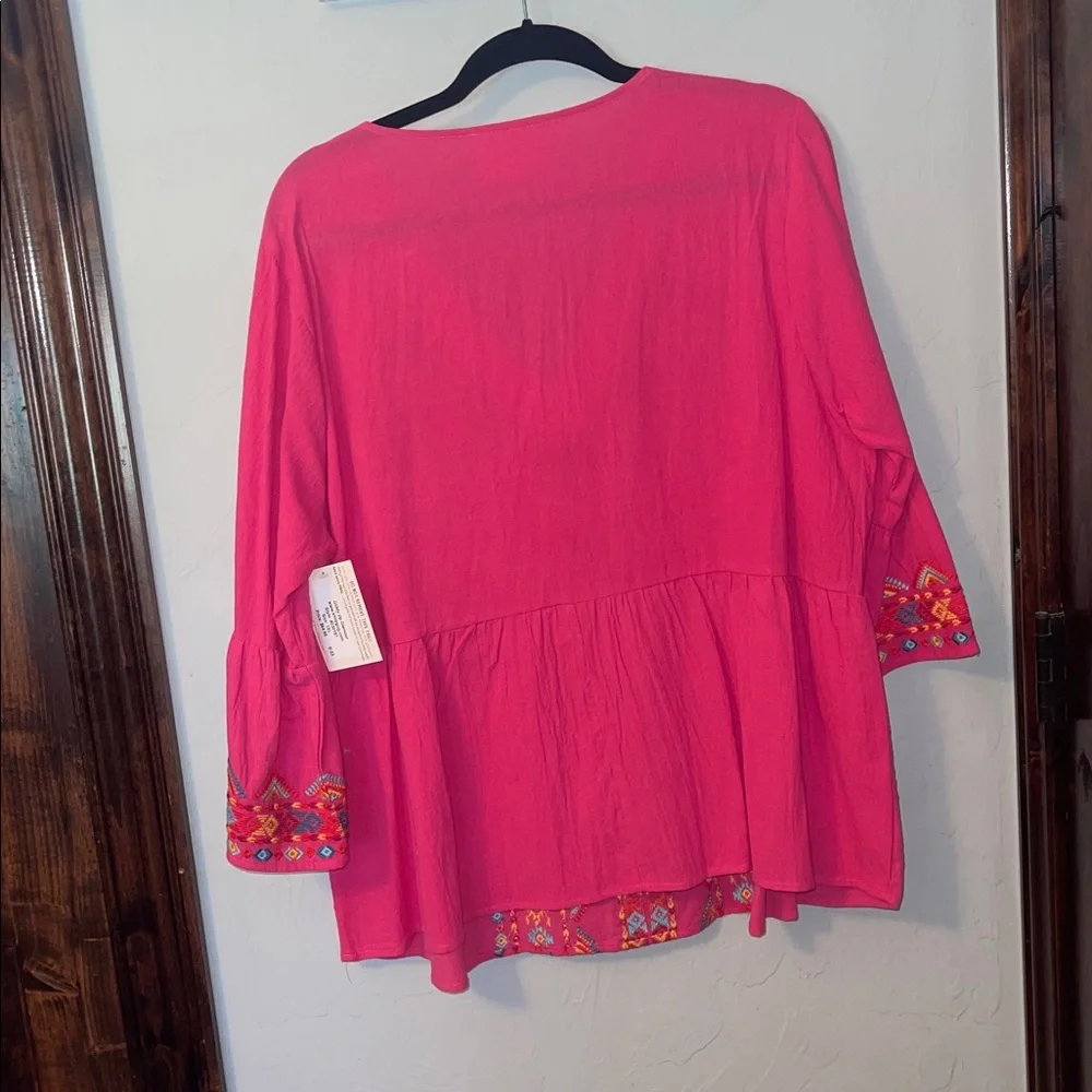 Savanna Jane Vibrant Pink Tunic with Colorful Embroidery NWT 1X. - Picture 7 of 7